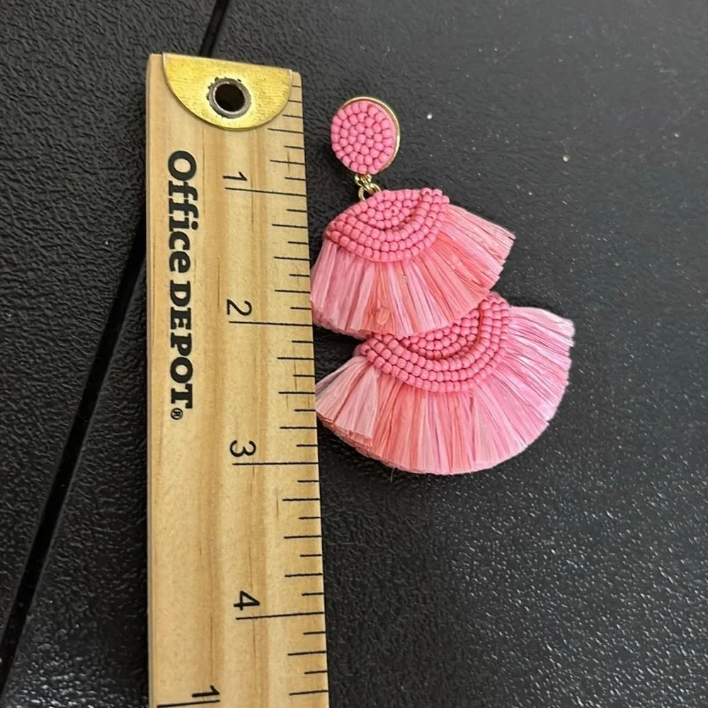 NWT J. Crew Beaded Earrings Macrame Fan Statement Pink Color